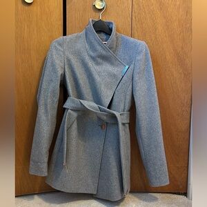 NWOT Ted Baker grey rose gold wool cashmere wrap coat 0